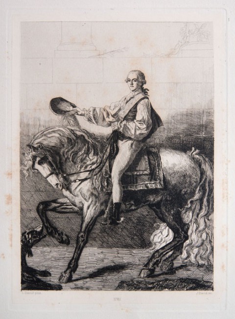 Portret Stanisława Potockiego na koniu - akwaforta J.L. Jules'a Davida