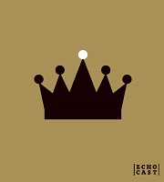 Współczesna grafika internetowa. Na złotym tle czarna korona. 