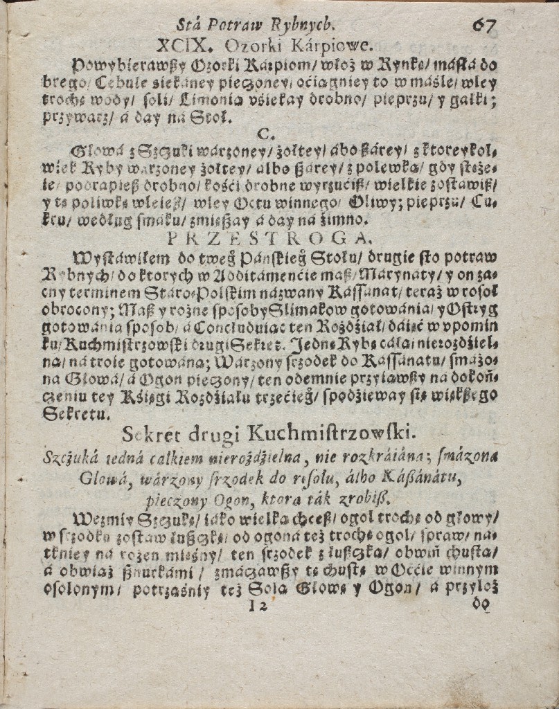 Stara strona z księgi. Jest to strona z wydania Compendium ferculorum z 1682 r. 