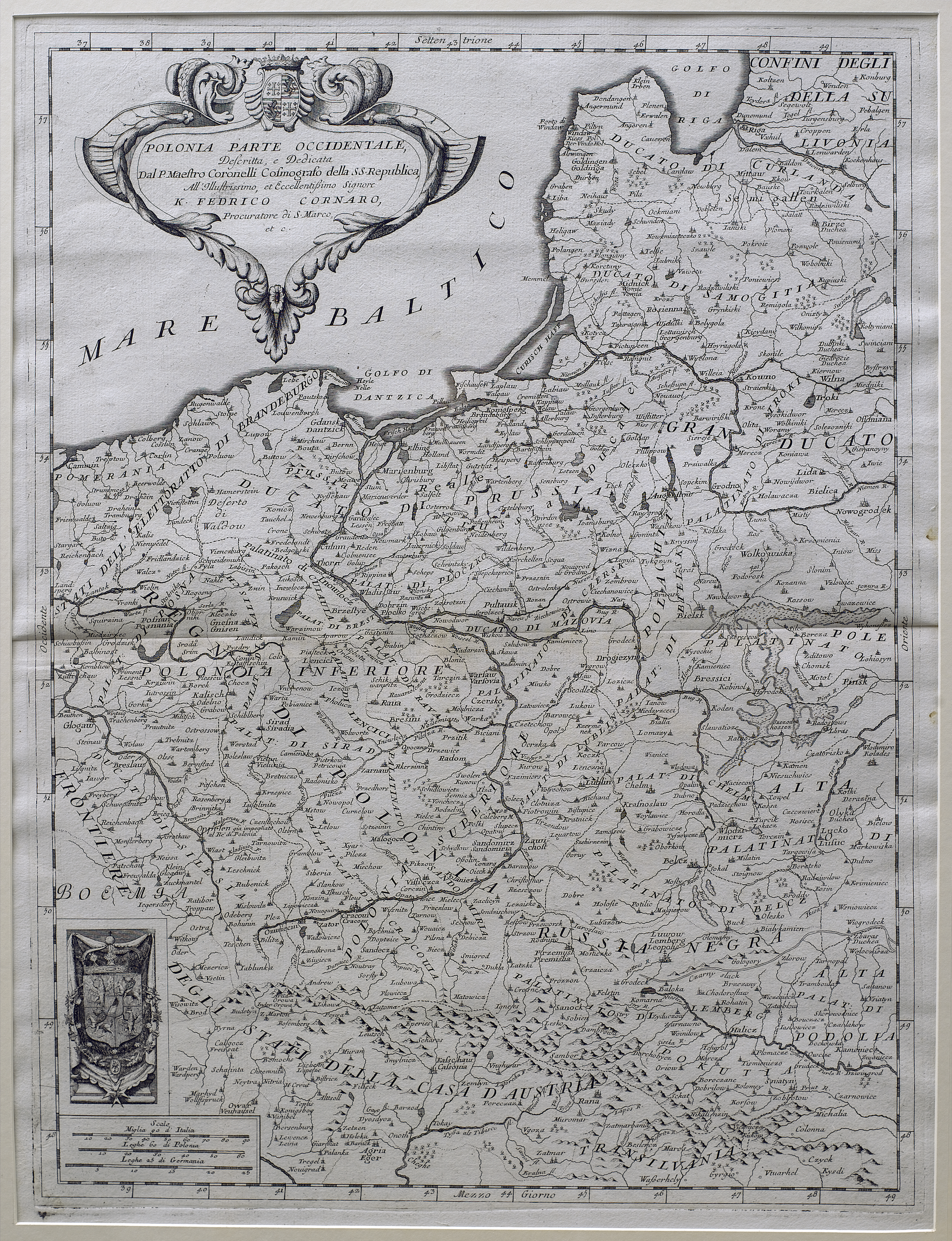 Mapa Rzeczypospolitej opracowana przez Vincenzo Marię Coronellego. Jest to część wschodnia Rzeczpospolitej z 1692 roku. 