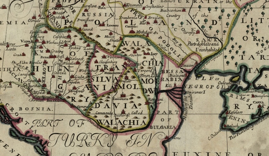 Fragment mapy „A new map of present Poland, Hungary, Walachia, Moldavia, Little Tartary”. 