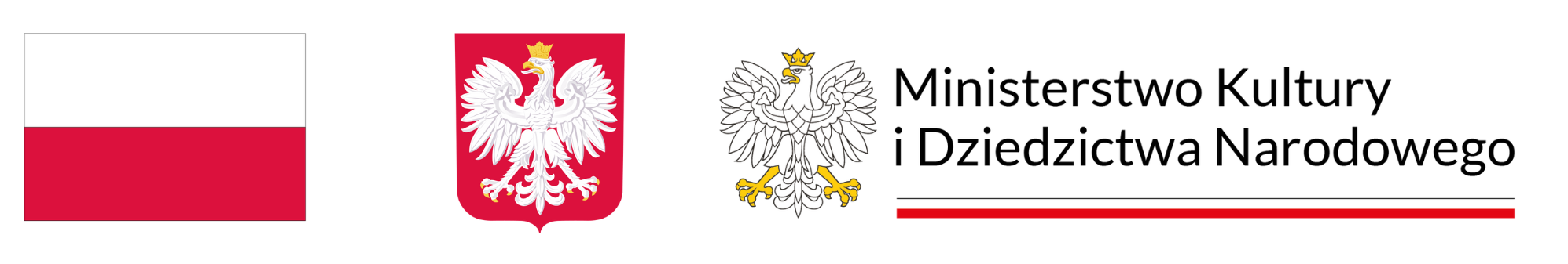 Biało-czerwona flaga Polski, godło Polski, logotyp Ministerstwa Kultury i Dziedzictwa Narodowego