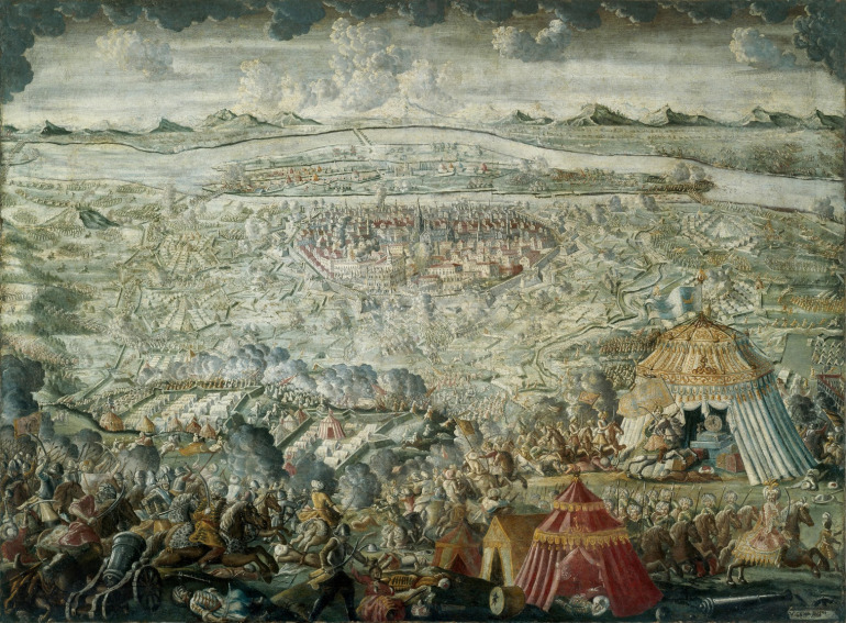 Obraz olejny na płótnie. Przedstawia Odsiecz wiedeńską w 1683 roku. Kolorystka obrazu jest monochromatyczna, dominują delikatne kolory. Na pierwszym planie obserwujemy szturm wojsk. Po prawej stronie namioty tureckie i wojsko tureckie. Wyżej panorama Wiednia, jeszcze wyżej góry i horyzont nieba.