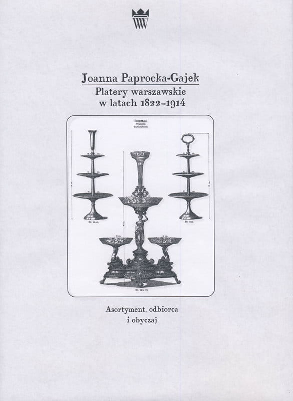 Okładka do publikacji "Platery warszawskie". Na ciemnym tle grafika z przedstawieniem trzech pater. 