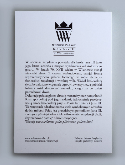 Biała kartka papieru z tekstem. U góry logotyp Muzeum Pałacu Króla Jana III Sobieskiego.