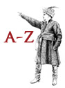 Rysunek lub grafika z postacią mężczyzny, który stoi w lekkim rozkroku i wyciąga lewą rękę przed siebie. Ubrany jest w strój historyczny. Po lewej stronie dwie czerwone litery A pauza Z. 