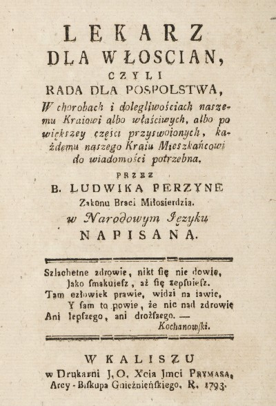 Strona tytułowa książki Ludwika Perzyny: Lekarz dla włoscian. 