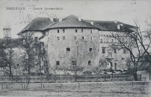 Stara, archiwalna fotografia. Przedstawia Zamek Sieniawskich w Brzeżanach.