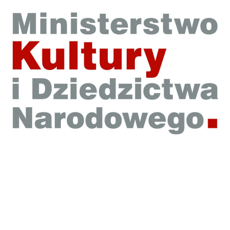 Logotyp. Na białym tle tekst: Ministerstwo Kultury i Dziedzictwa Narodowego. Napis "Kultury" czerwonym kolorem, pozostałe słowa w kolorze szarym.