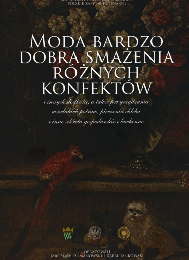 Okładka książki z przedstawieniem obrazu, na którym są papuga, pies i kwiaty.