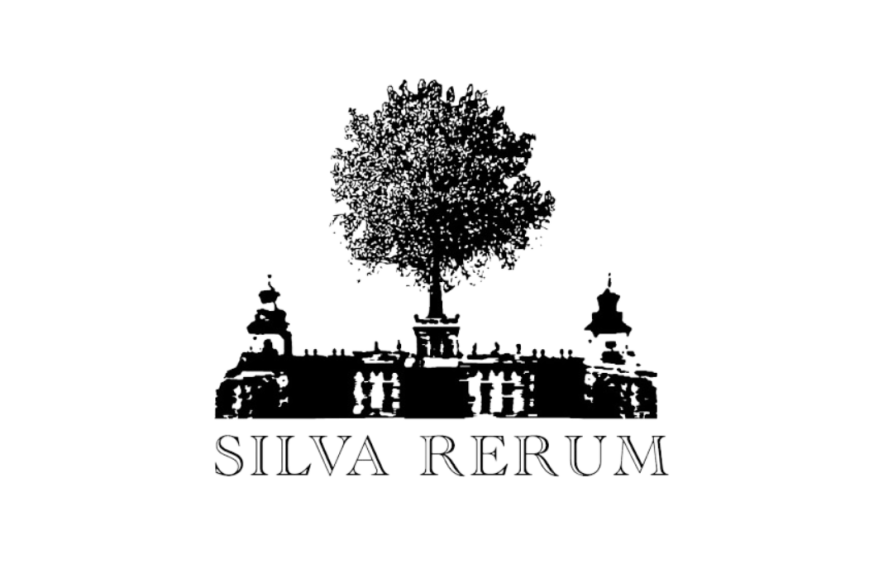 Logo serii Silva Rerum - zarys pałacu w Wilanowie, z którego wyrasta drzewo.