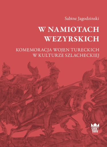 Czerwona okładka książki z przedstawieniem rycerzy na koniach.