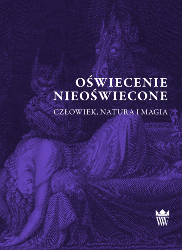 Fioletowa okładka książki z ryciną przedstawiającą omdlałą kobietę na łożu, a nad nią siedzącego demona i łeb konia.