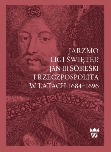 Czerwona okładka książki z portretem króla Jana III Sobieskiego w ujęciu graficznym.