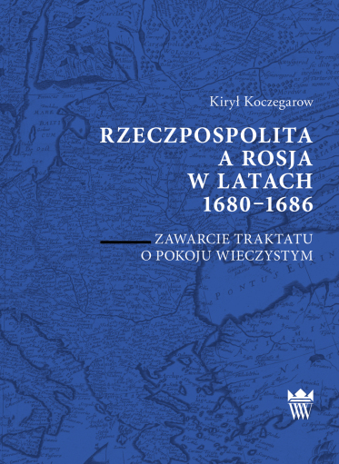 Niebieska okładka książki z zarysem mapy Rzeczypospolitej z XVII w.