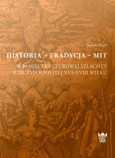 Pomarańczowa okładka książki z przedstawieniem historycznych osób i orała unoszącego się nad nimi.