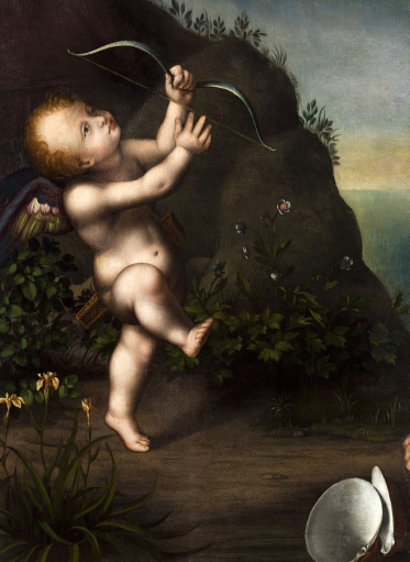 Putto (Amorek) ze skrzydełkami trzymające łuk.