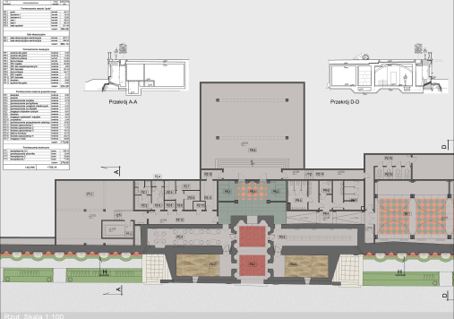 Projekt architektoniczny z rozplanowanymi pomieszczeniami pod Tarasem Górnym pałacu