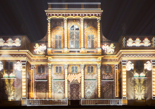 Instalacje Królewskiego Ogrodu Światła, mapping na fasadzie pałacu