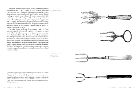 Wnętrze książki z tekstem i rysunkami sztućców.