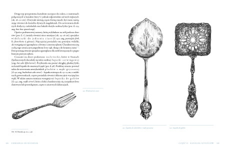 Wnętrze książki z tekstem i rysunkami sztućców.