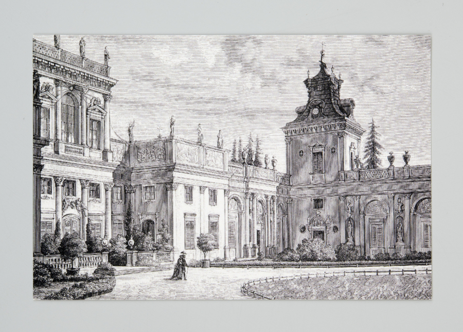 Zdjęcie pocztówki - rycina z widokiem Pałacu